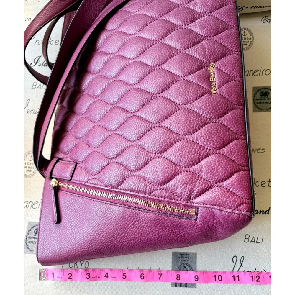 Vera Bradley Ella Tote Bag Aubergine Quilted Pebbled Leather Gold Hardware - Picture 8 of 11
